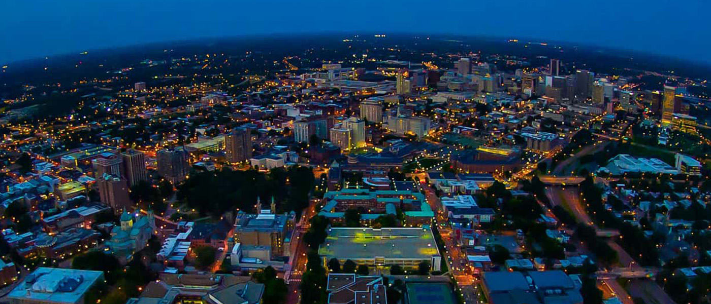 Downtown aerial at nightime